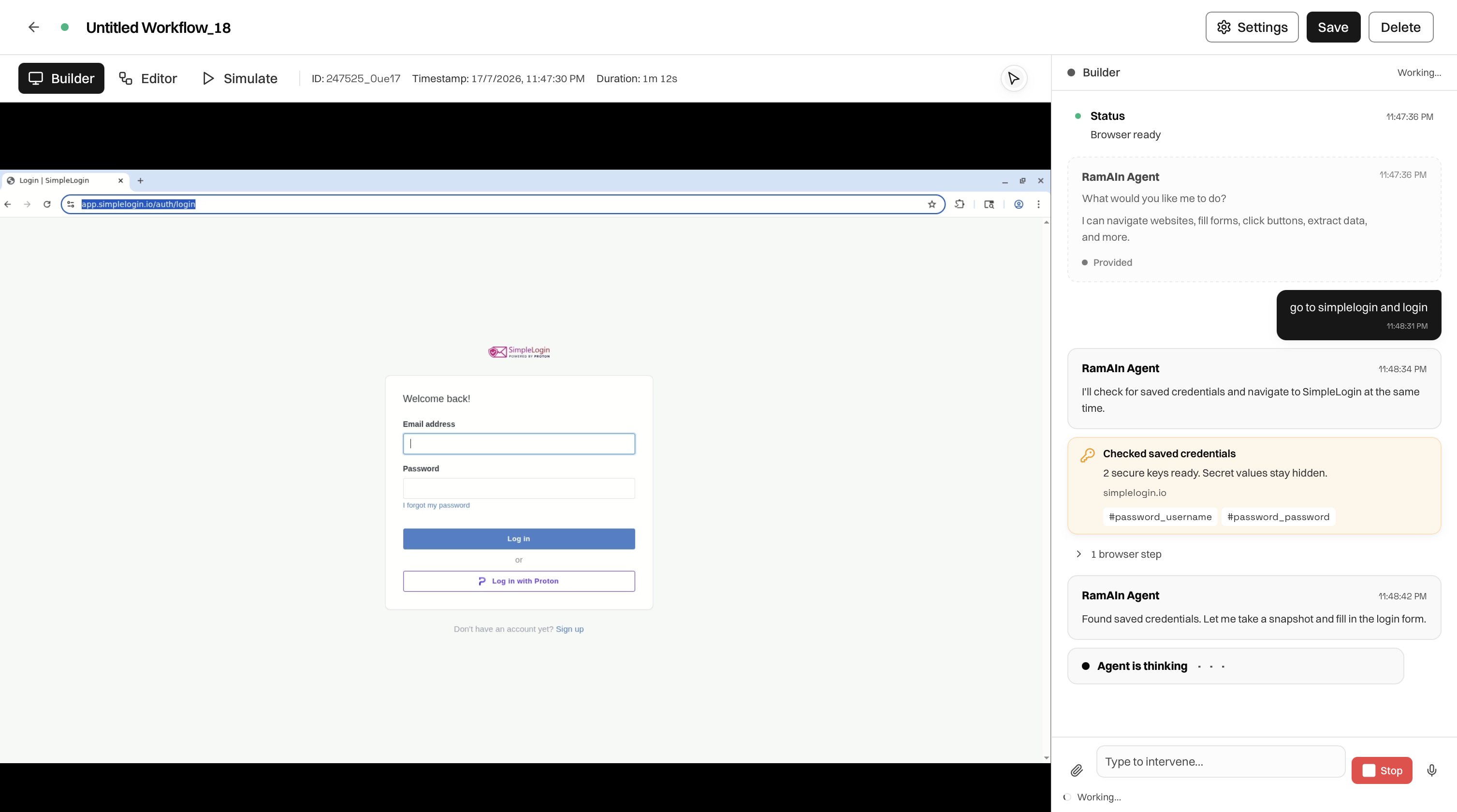 Ramain Builder with a live browser and agent chat