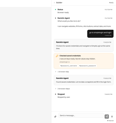Ramain agent chat on the right side of Builder