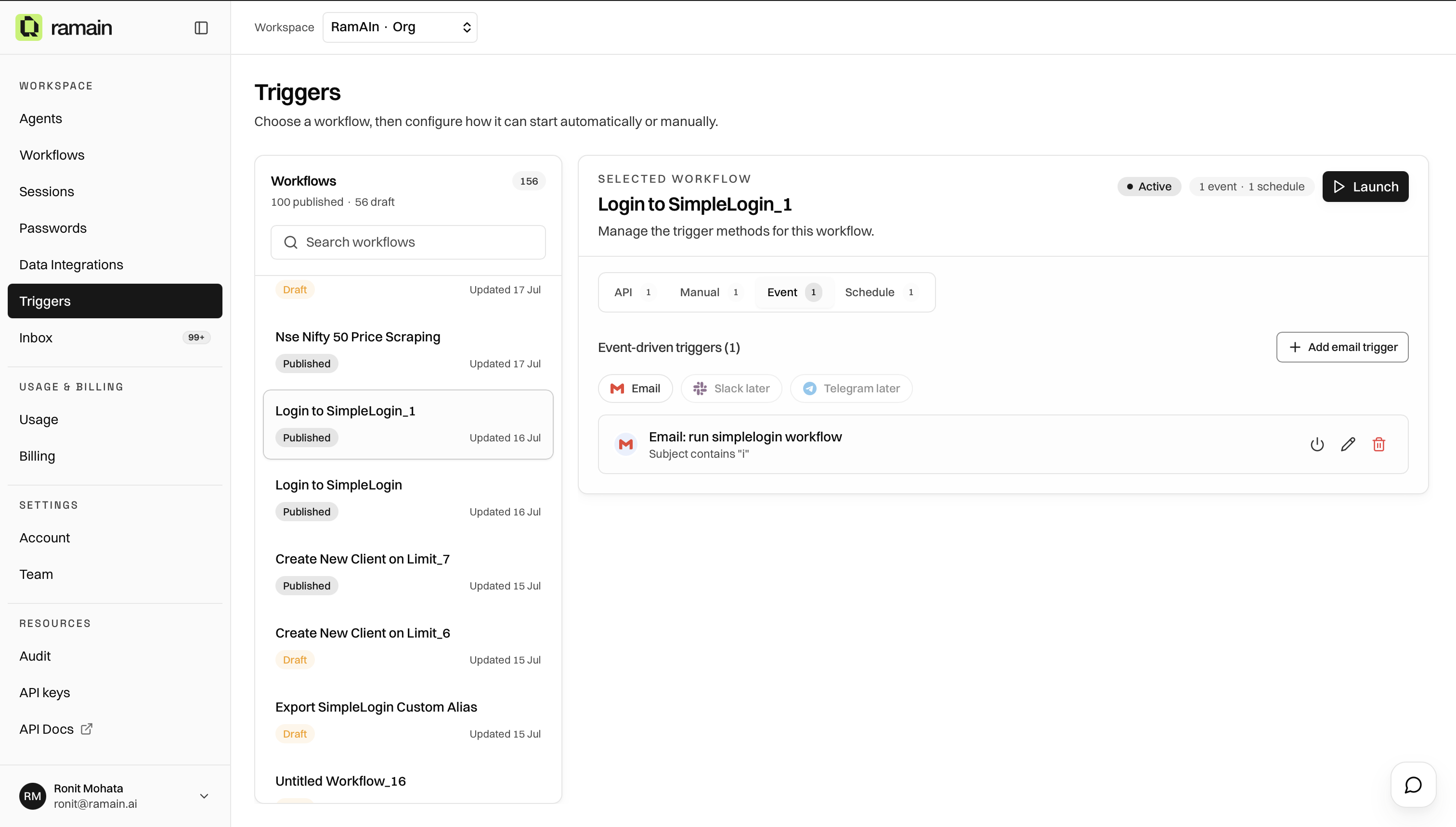 Create an email event trigger