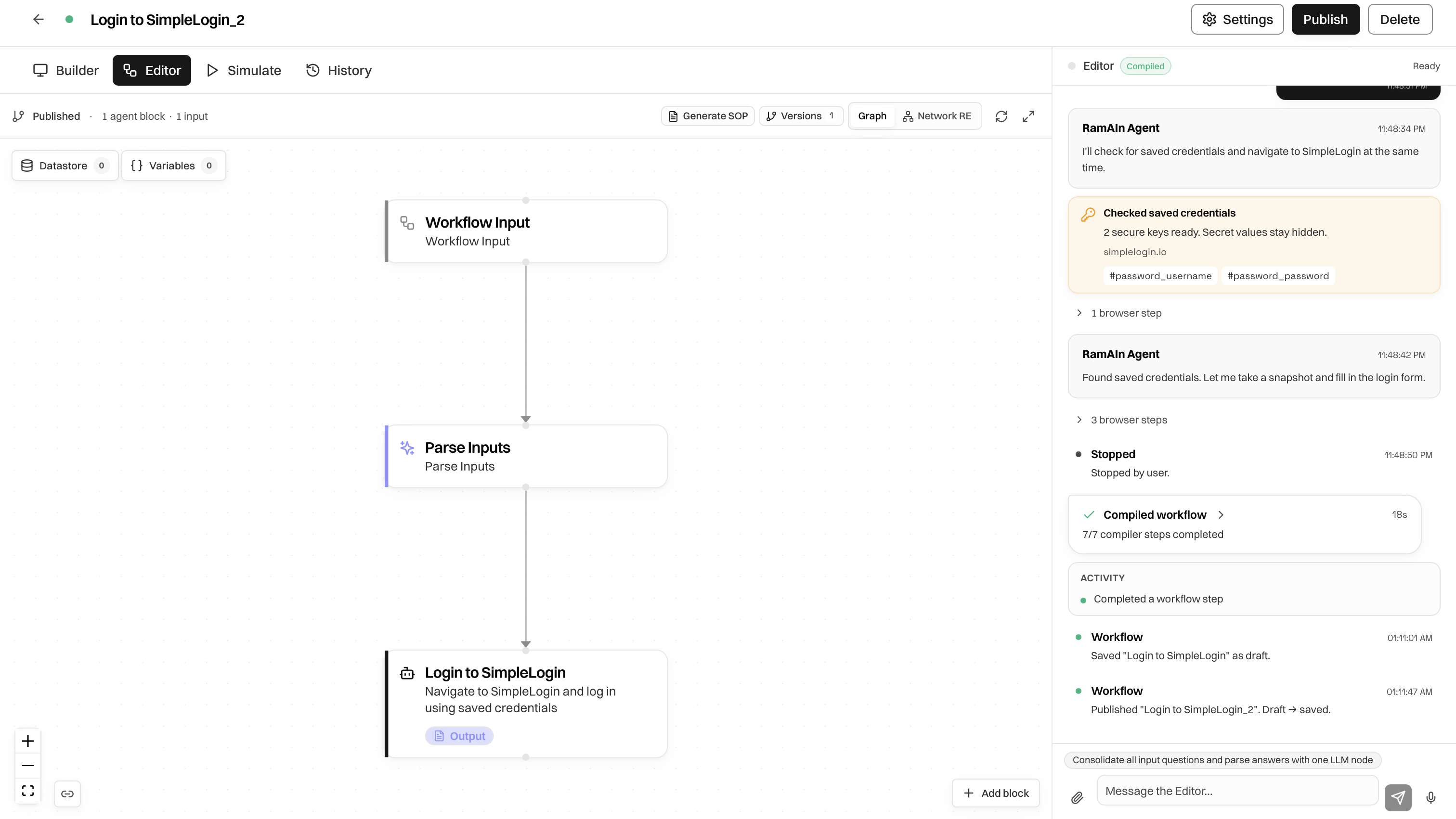 Compiled semantic workflow graph