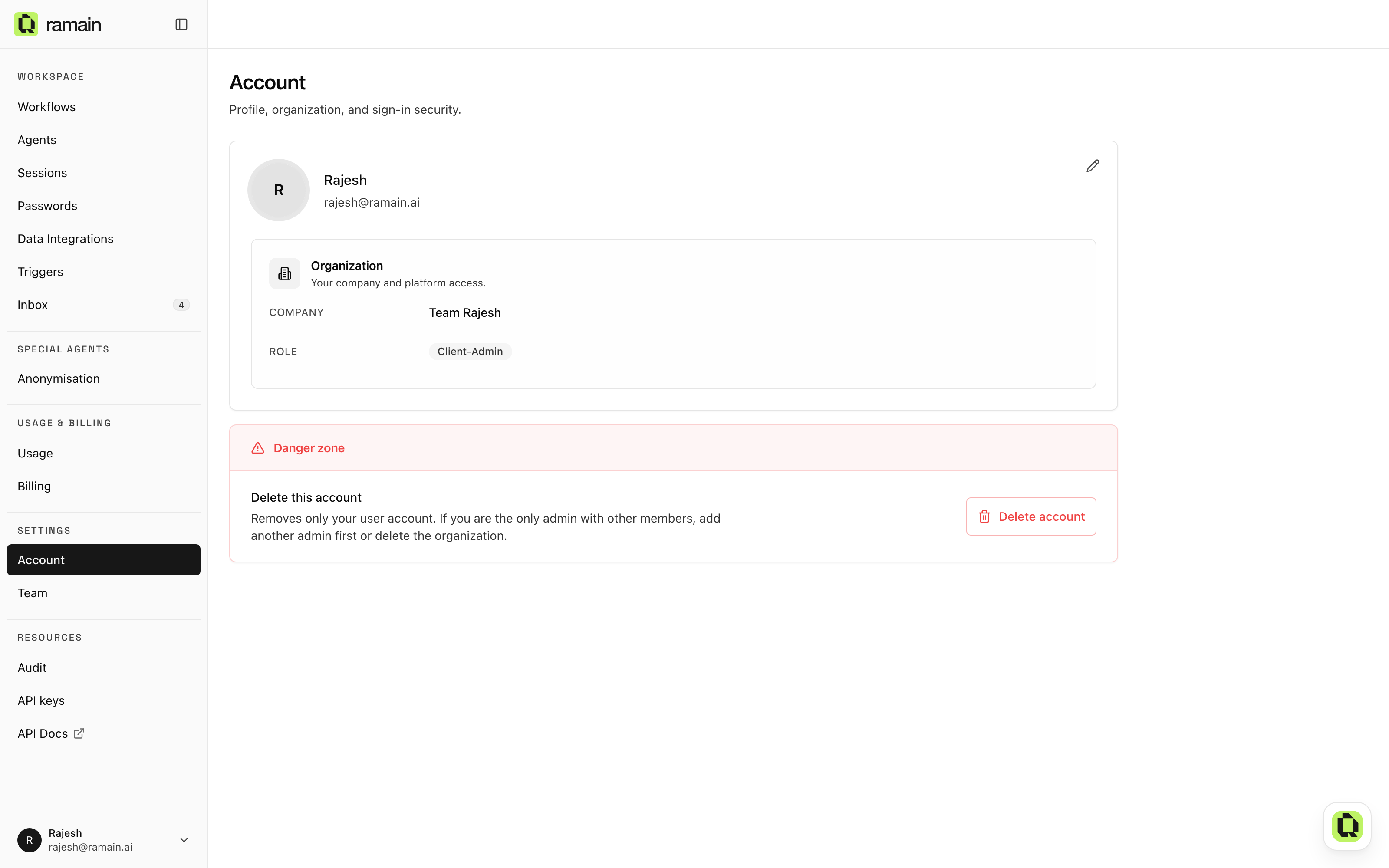 The Account page: your personal profile and sign-in settings