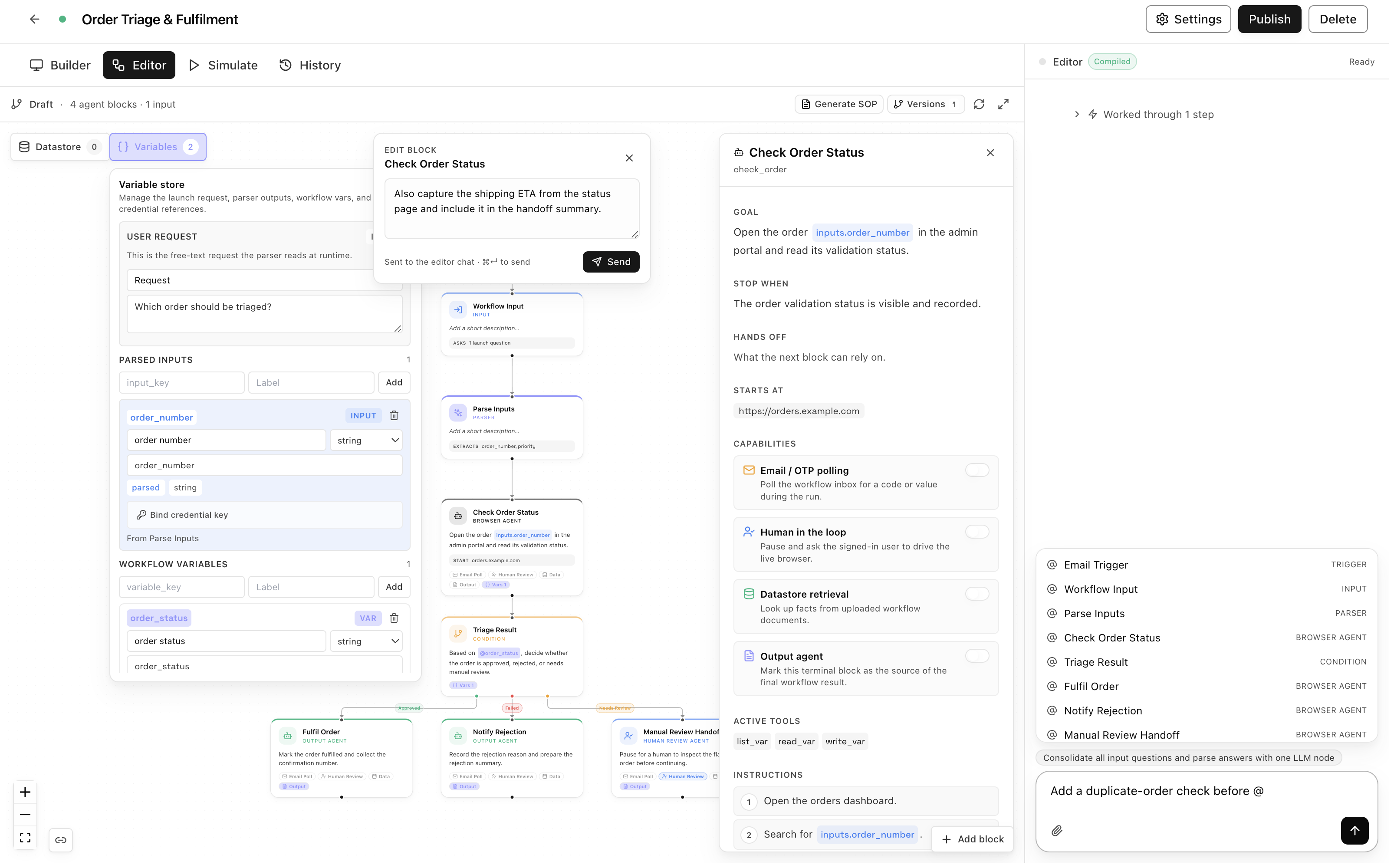 The @ mention menu: every block in the graph, one keystroke away
