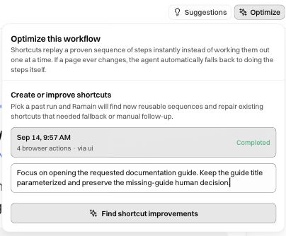 Optimize with the completed four-action guide-review run selected and focused guidance entered